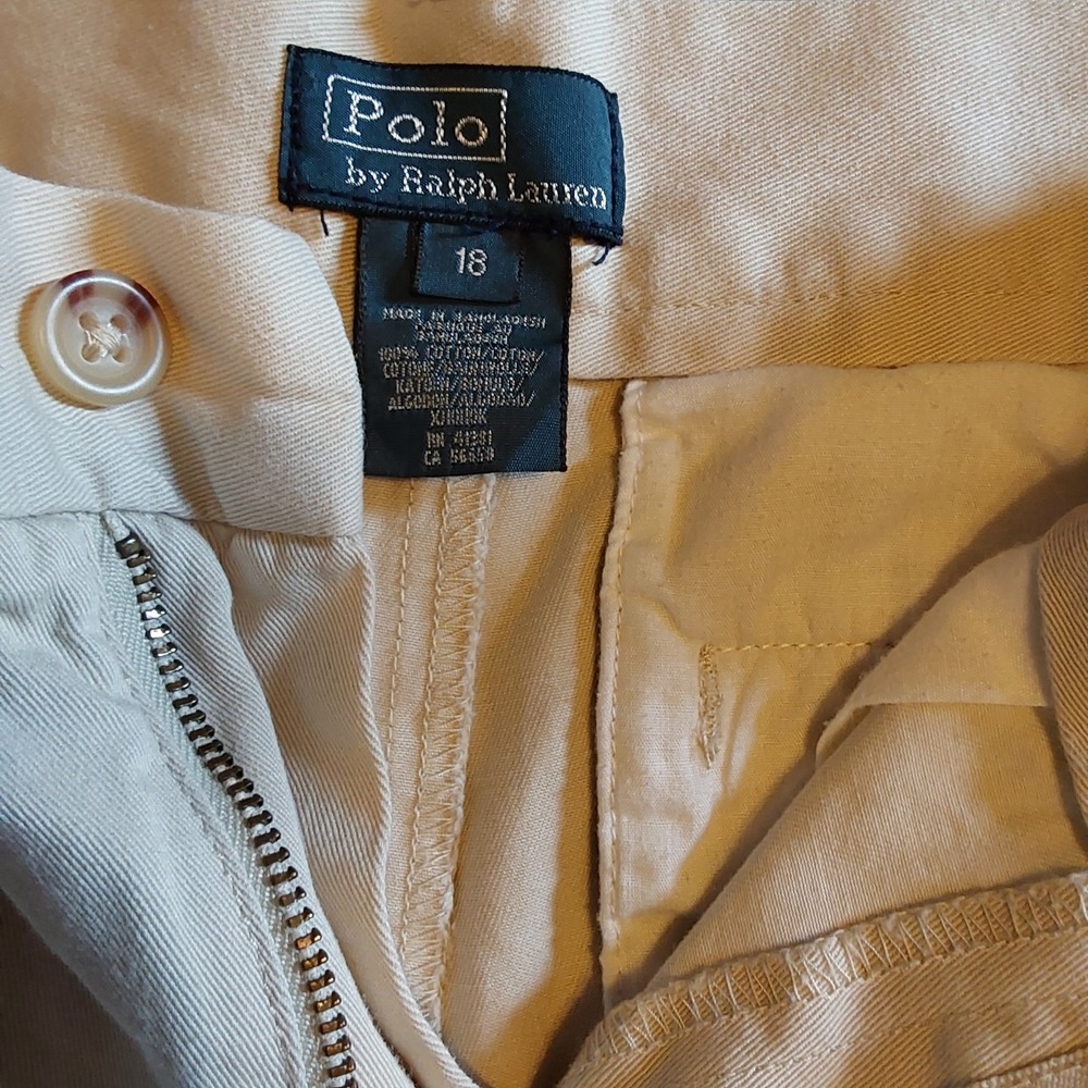 Polo Ralph‎ Lauren Khaki Chino Shorts Youth Size 18 Boy's  Flat Front 10" In